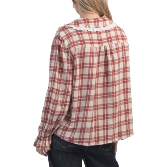 SUNDAY EDITION Plaid Peter Pan Collar Top - Picture 2 of 4